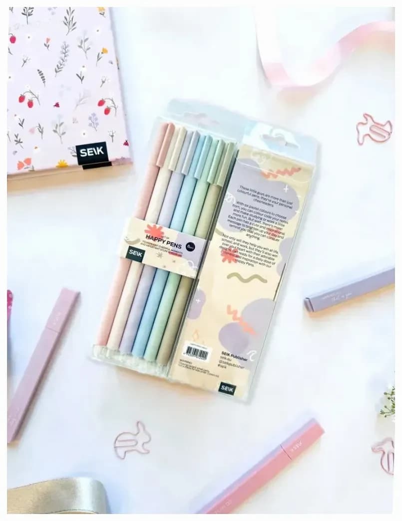 Bolígrafos Happy: resalta tus aventuras con colores pastel (6 piezas)